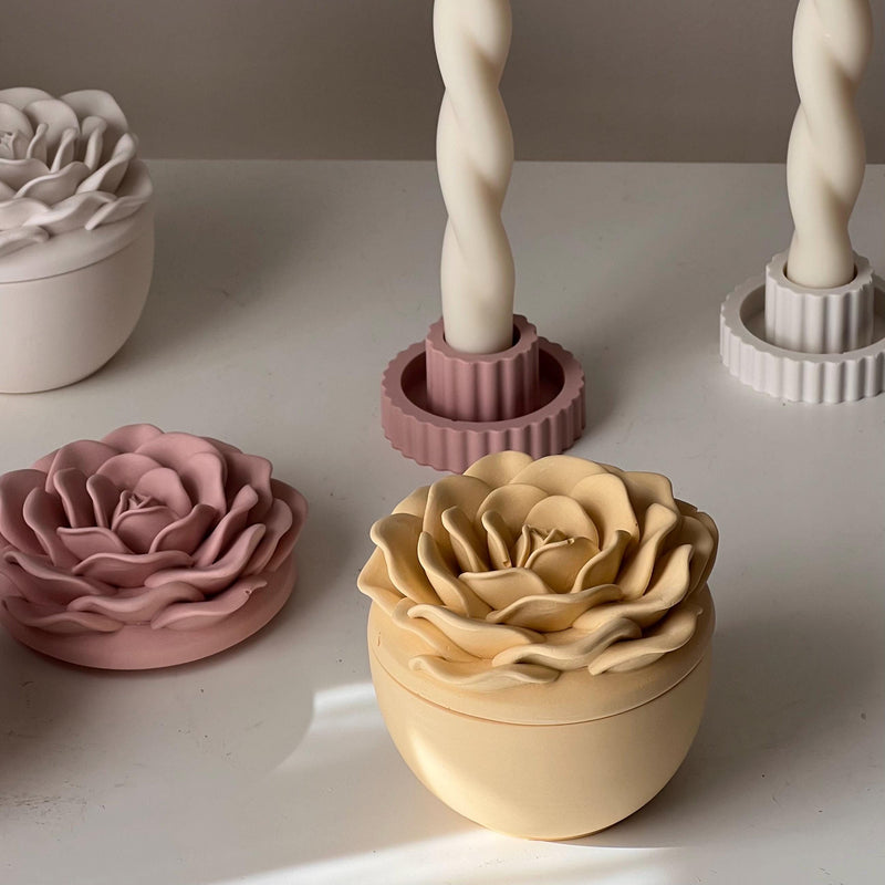 Rose Soy Wax Candle in Jesmonite Jar: Handmade Scented Candle-1