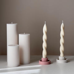 Ribbed Jesmonite Candlestick Holder: Minimalist Wedding Decor-1