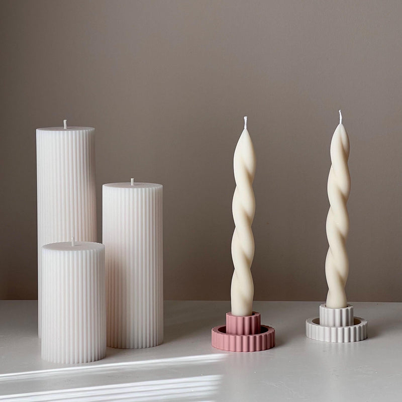 Ribbed Jesmonite Candlestick Holder: Minimalist Wedding Decor-1