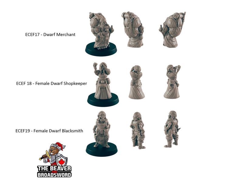 9 Dwarf Villager Miniature Pack - EC3D | DnD | Child | Villager | Merchant | Noble | 28mm | Pathfinder | commoner | Wargaming | Shopper-3