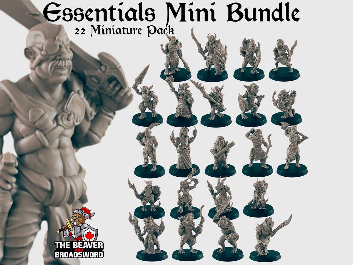 dnd essential Monster Mini Pack 2 - 22 Miniatures! - EC3D, Pathfinder 2E, Kobold, Orc, Gnoll, Bandit, Goblin | 32mm | TTRPG | Wargaming-1