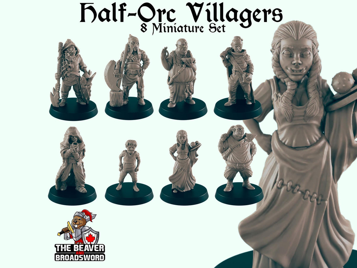8 Half Orc Villager Miniature Pack - EC3D | DnD | Child | Villager | Bouncer | Chef | 28mm | Pathfinder | commoner | Wargaming | Beggar-1