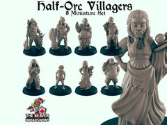 8 Half Orc Villager Miniature Pack - EC3D | DnD | Child | Villager | Bouncer | Chef | 28mm | Pathfinder | commoner | Wargaming | Beggar-1