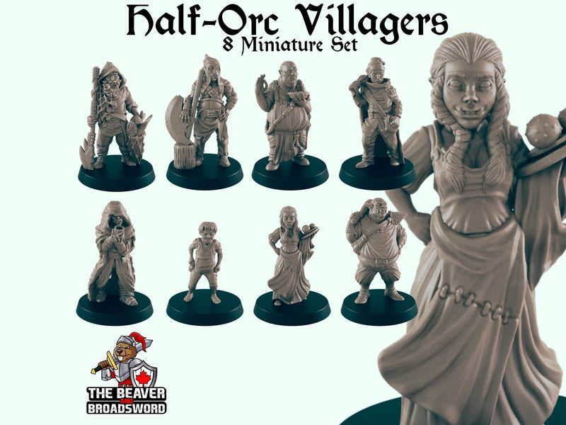 8 Half Orc Villager Miniature Pack - EC3D | DnD | Child | Villager | Bouncer | Chef | 28mm | Pathfinder | commoner | Wargaming | Beggar-1