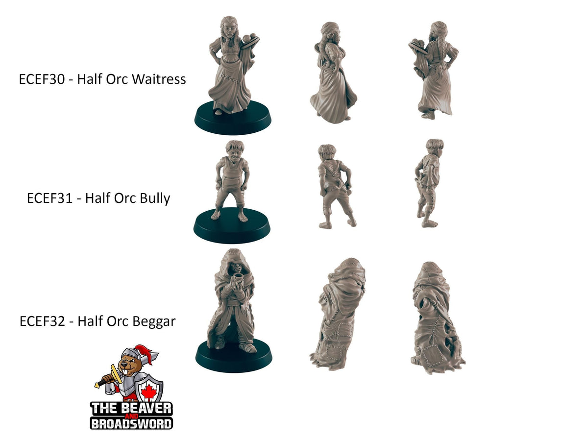 8 Half Orc Villager Miniature Pack - EC3D | DnD | Child | Villager | Bouncer | Chef | 28mm | Pathfinder | commoner | Wargaming | Beggar-2