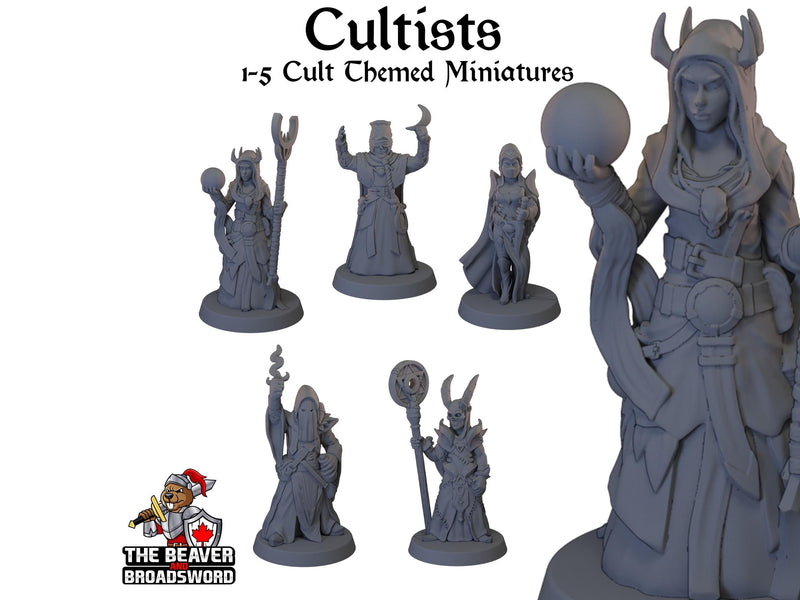 5 Cultist Miniature Pack - EC3D | DnD | Cult | Monster | Ritual | Underdark | 32mm | Pathfinder | commoner | TTRPG | Wargaming-1