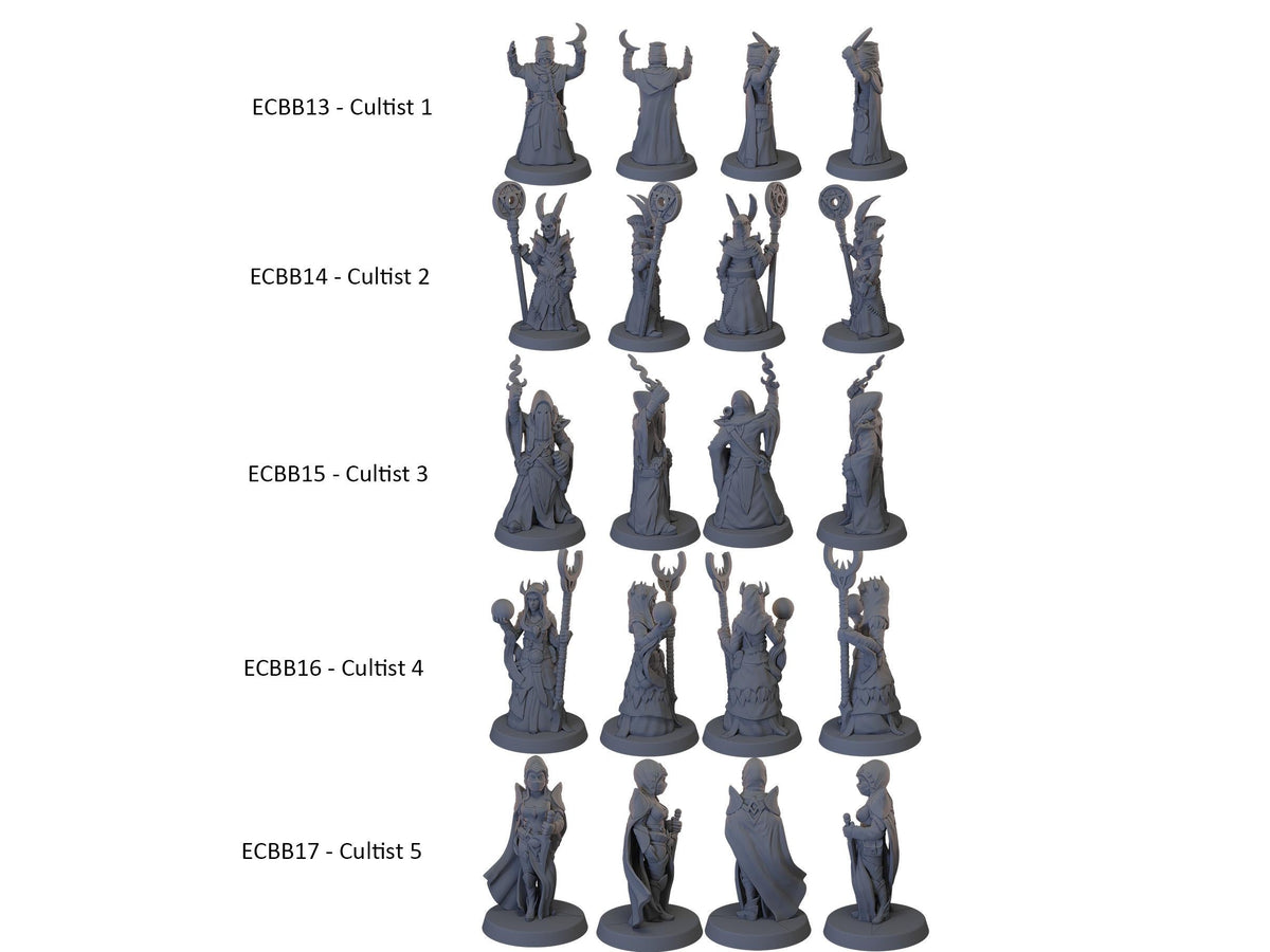 5 Cultist Miniature Pack - EC3D | DnD | Cult | Monster | Ritual | Underdark | 32mm | Pathfinder | commoner | TTRPG | Wargaming-2
