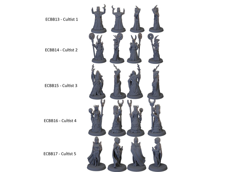 5 Cultist Miniature Pack - EC3D | DnD | Cult | Monster | Ritual | Underdark | 32mm | Pathfinder | commoner | TTRPG | Wargaming-2