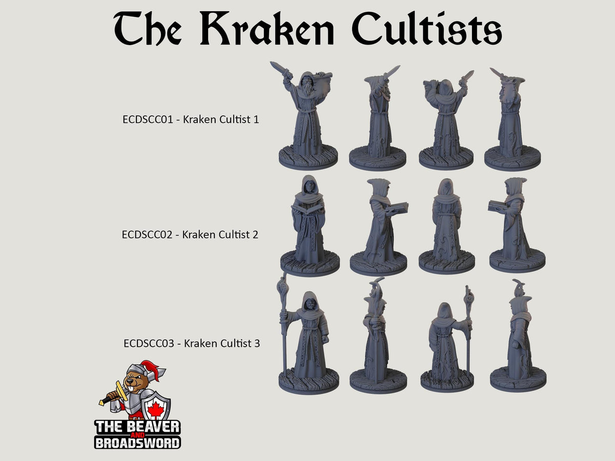 The Kraken Cult dnd mini set - EC3D | Pathfinder 2E | Evil | Sea | Cultist | Madness | Ocean | 32mm 28mm | TTRPG | Wargaming, Underwater-2