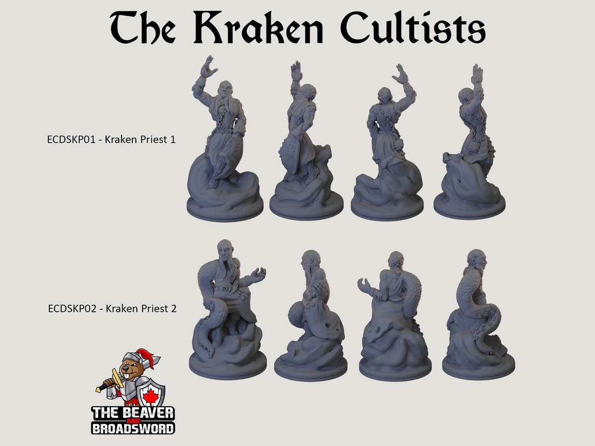 The Kraken Cult dnd mini set - EC3D | Pathfinder 2E | Evil | Sea | Cultist | Madness | Ocean | 32mm 28mm | TTRPG | Wargaming, Underwater-4