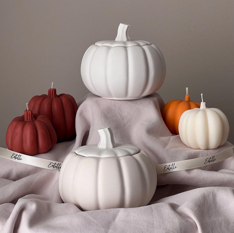 Pumpkin Jar Soy Wax Candle: Handmade Jesmonite Vessel, Autumn Scent-1