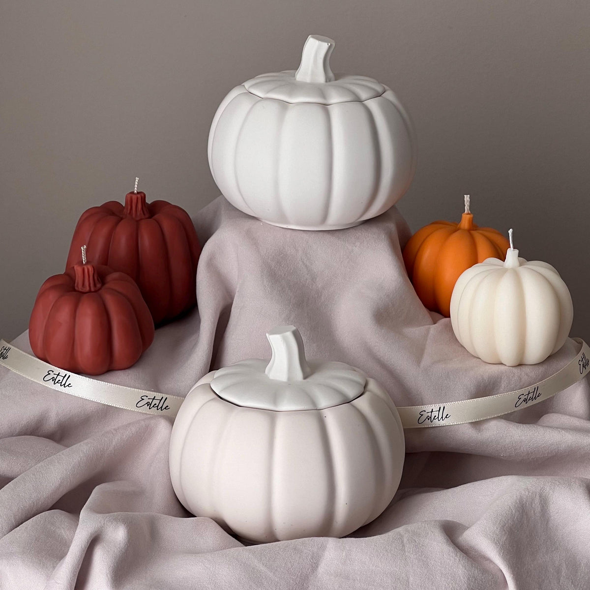 Pumpkin Jar Soy Wax Candle: Handmade Jesmonite Vessel, Autumn Scent-7