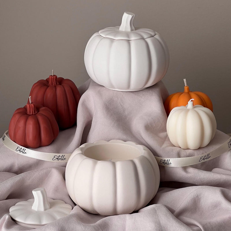 Pumpkin Jar Soy Wax Candle: Handmade Jesmonite Vessel, Autumn Scent-4