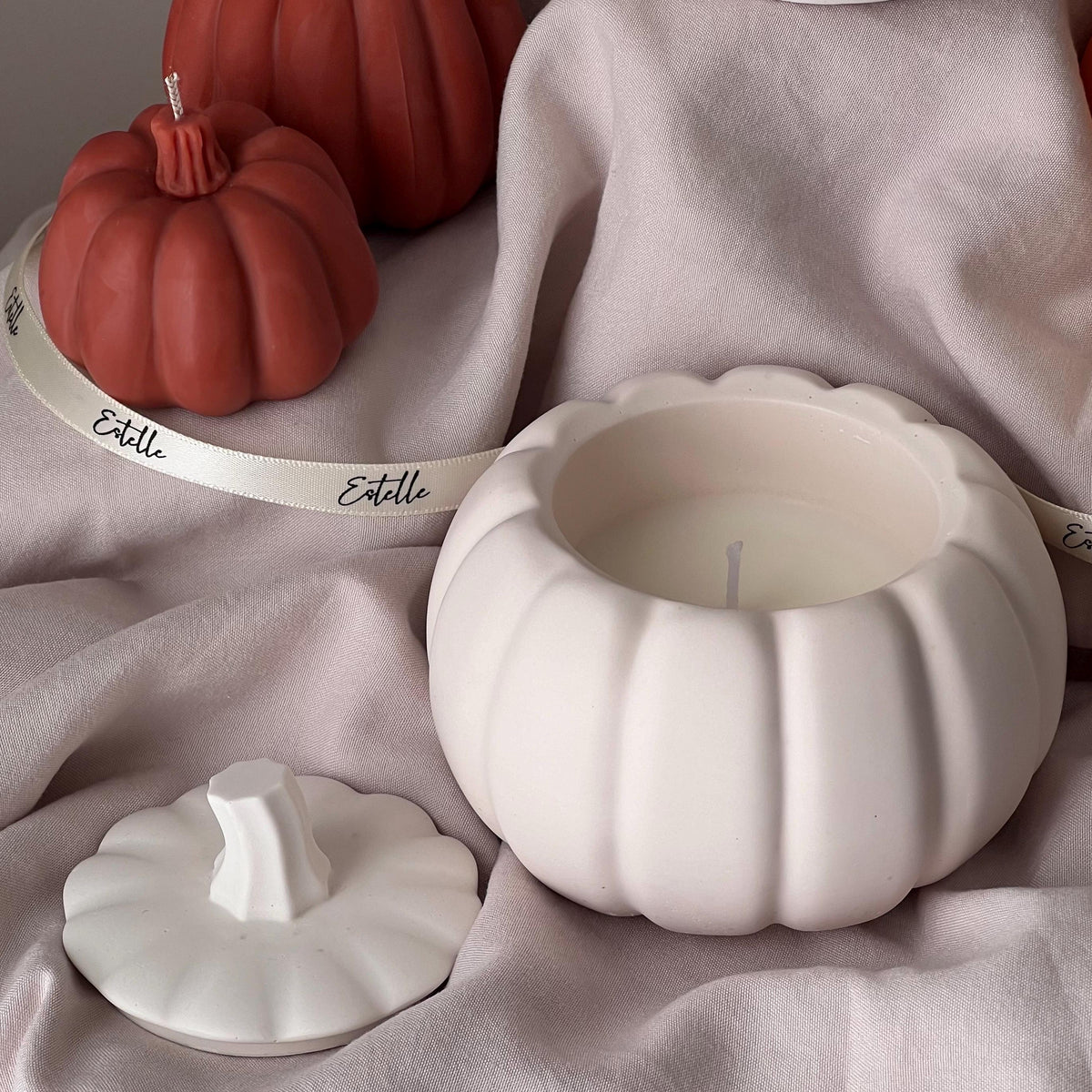 Pumpkin Jar Soy Wax Candle: Handmade Jesmonite Vessel, Autumn Scent-6