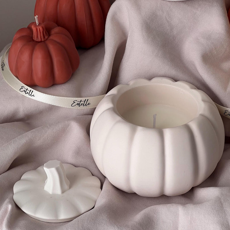 Pumpkin Jar Soy Wax Candle: Handmade Jesmonite Vessel, Autumn Scent-6