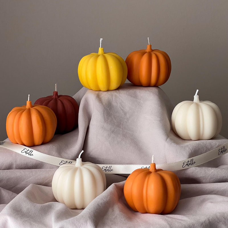 Handmade Pumpkin Soy Wax Candle: Autumn Halloween Decor-5