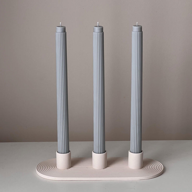 Geometric Jesmonite Candlestick Holder: Minimalist 3-Candle Centerpiece-1