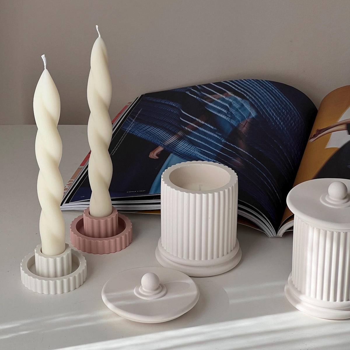 Ribbed Roman Jar Soy Candle | Jesmonite Vessel, Housewarming Gift-3