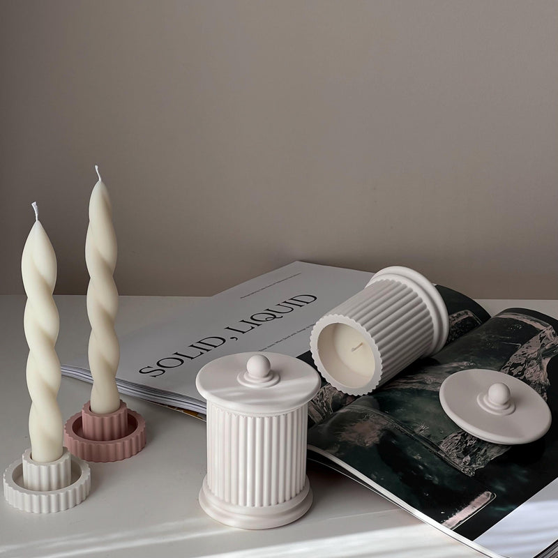 Ribbed Roman Jar Soy Candle | Jesmonite Vessel, Housewarming Gift-4
