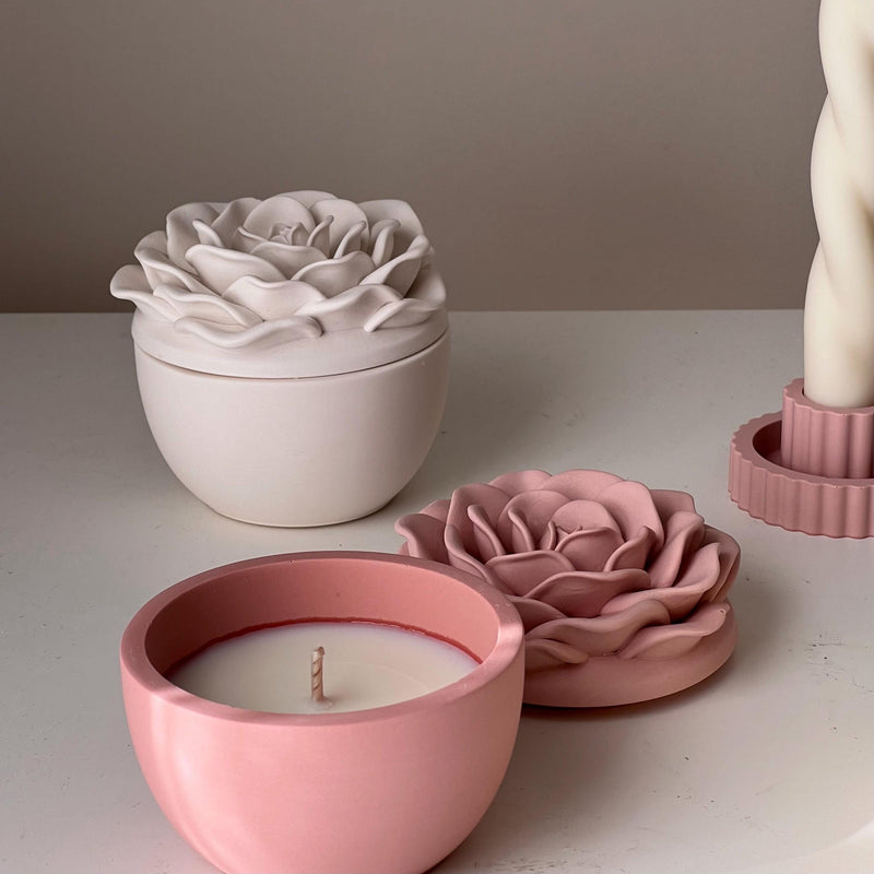Rose Soy Wax Candle in Jesmonite Jar: Handmade Scented Candle-2