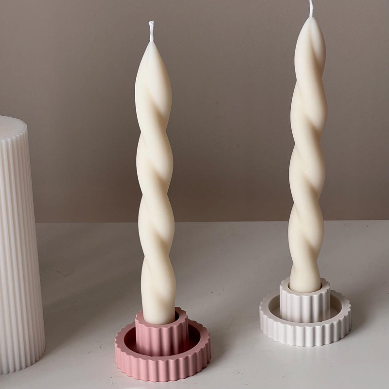 Ribbed Jesmonite Candlestick Holder: Minimalist Wedding Decor-2