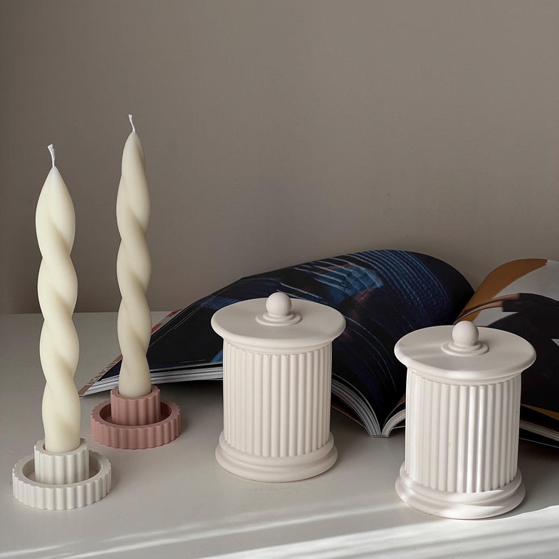 Ribbed Jesmonite Candlestick Holder: Minimalist Wedding Decor-3