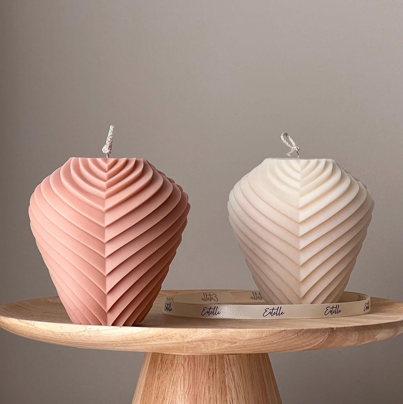 Large Ribbed Candle: Handmade Soy Wax Pillar Candle-1