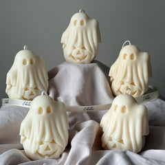 Handmade Halloween Ghost Candle: Soy Wax Pumpkin Decor-1