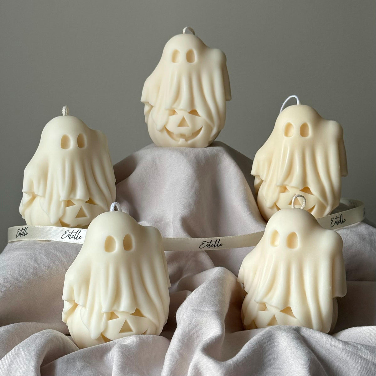 Handmade Halloween Ghost Candle: Soy Wax Pumpkin Decor-3