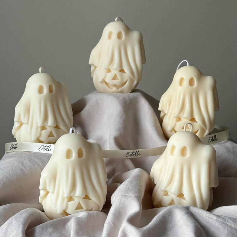 Handmade Halloween Ghost Candle: Soy Wax Pumpkin Decor-3