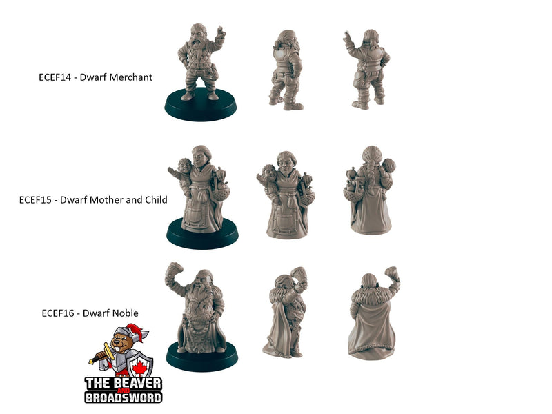 9 Dwarf Villager Miniature Pack - EC3D | DnD | Child | Villager | Merchant | Noble | 28mm | Pathfinder | commoner | Wargaming | Shopper-2