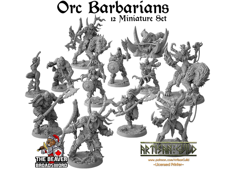 12 Orc Barbarian dnd mini set - Artisan Guild | Barbarian | Ranger| Fighter | Goblinoid, Pathfinder, TTRPG, Wargaming Monster, Pack, Bundle-1