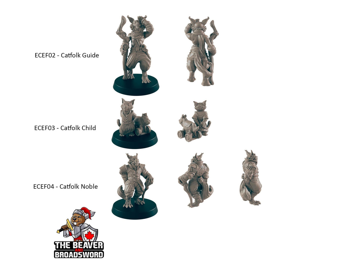 5 Tabaxi Villager Miniature Pack - EC3D | DnD | Fisherman | Villager | Merchant | Noble | 32mm | Pathfinder | commoner | Catfolk | Wargaming-2