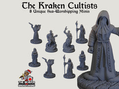 The Kraken Cult dnd mini set - EC3D | Pathfinder 2E | Evil | Sea | Cultist | Madness | Ocean | 32mm 28mm | TTRPG | Wargaming, Underwater-1