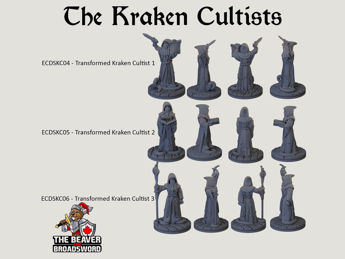 The Kraken Cult dnd mini set - EC3D | Pathfinder 2E | Evil | Sea | Cultist | Madness | Ocean | 32mm 28mm | TTRPG | Wargaming, Underwater-3