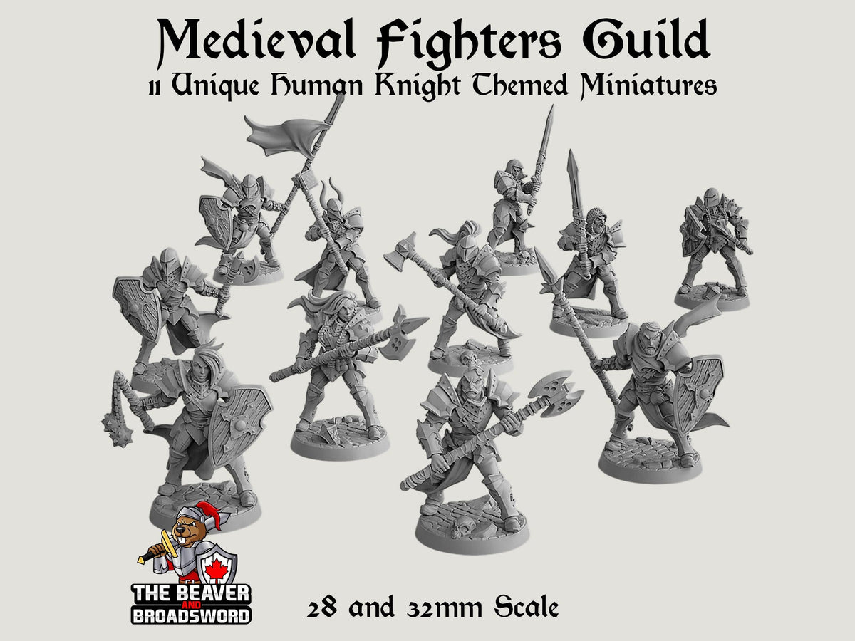 Fighter's Guild dnd mini set - Artisan Guild | Barbarian | Knight | Cleric | Paladin, Pathfinder, TTRPG, Wargaming, Warrior, Human, medieval-1
