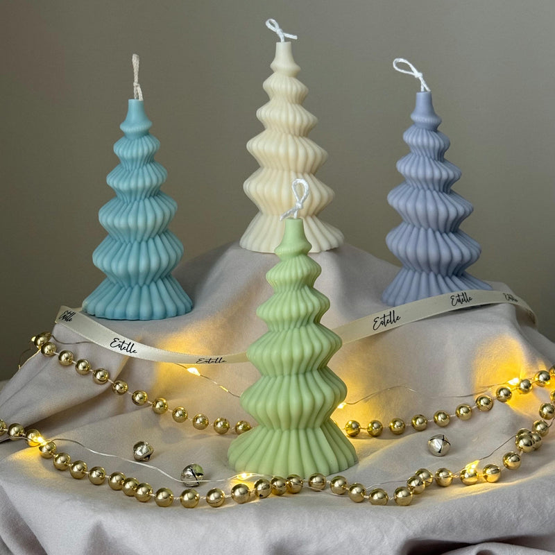 Hand Poured Spiral Christmas Tree Candle: Soy Wax Sculpture-1
