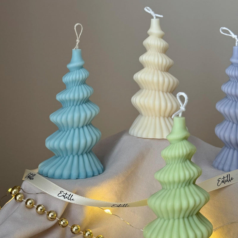 Hand Poured Spiral Christmas Tree Candle: Soy Wax Sculpture-2