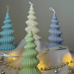 Hand Poured Spiral Christmas Tree Candle: Soy Wax Sculpture-3