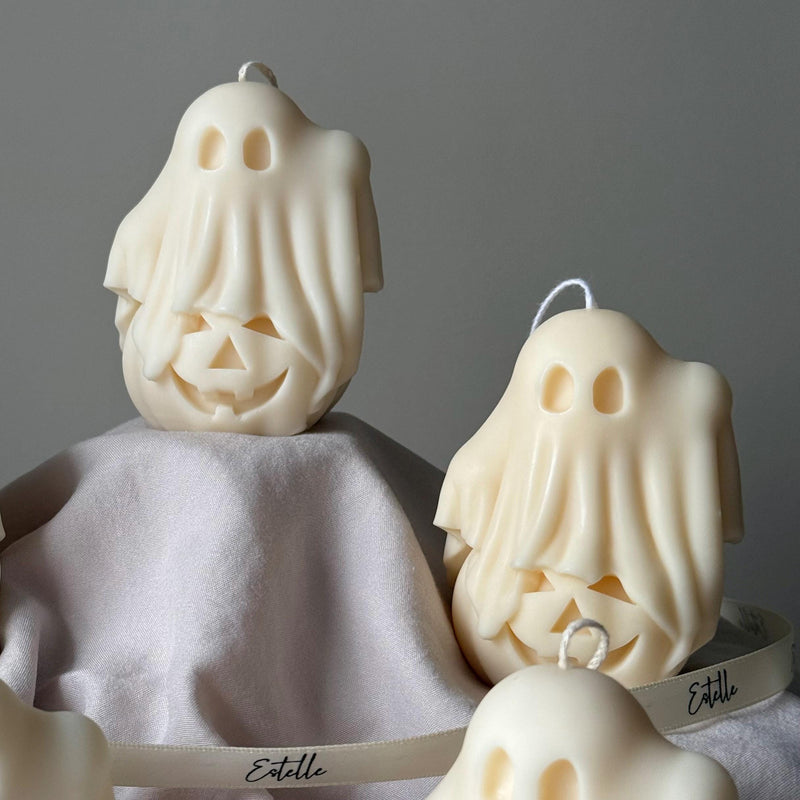 Handmade Halloween Ghost Candle: Soy Wax Pumpkin Decor-2