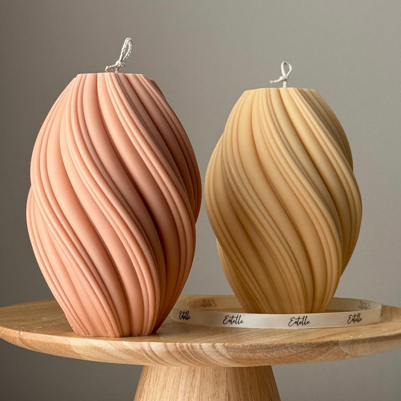 Hand Poured Tall Swirl Soy Wax Candle: Sculptural Art Decor-1