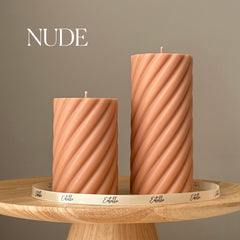 Handmade Swirl Soy Pillar Candle Duo: Sculptural Home Decor-2