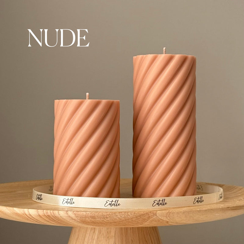 Handmade Swirl Soy Pillar Candle Duo: Sculptural Home Decor-2