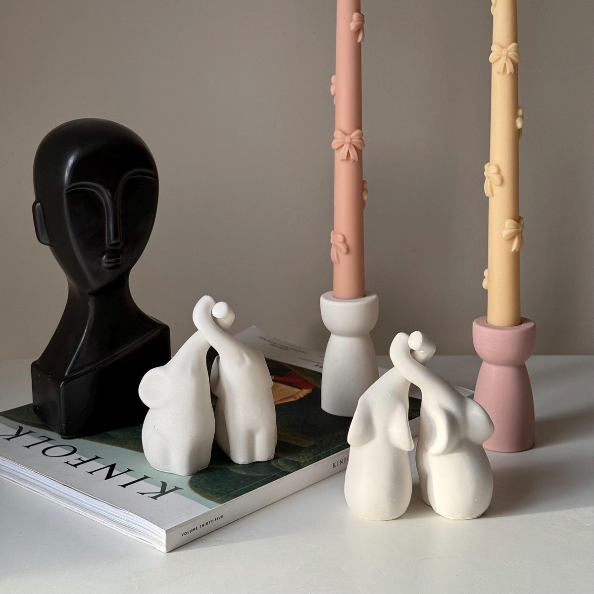 Handmade Jesmonite Elephant Couple | Stone Animal Decor-4
