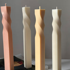 Greko Column Swirl Candle: Ribbed Soy Wax Pillar Candle-3