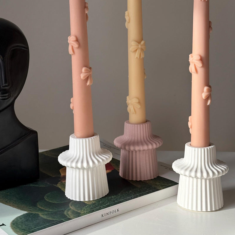 Ribbed Jesmonite Taper Candle Holder: Minimalist Table Decor-2