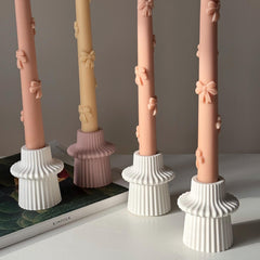 Ribbed Jesmonite Taper Candle Holder: Minimalist Table Decor-4