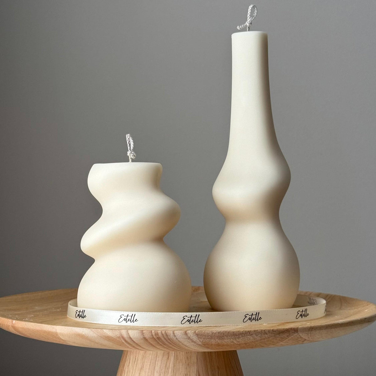 Handmade Irregular Soy Pillar Candle Duo: Sculptural Home Decor-1