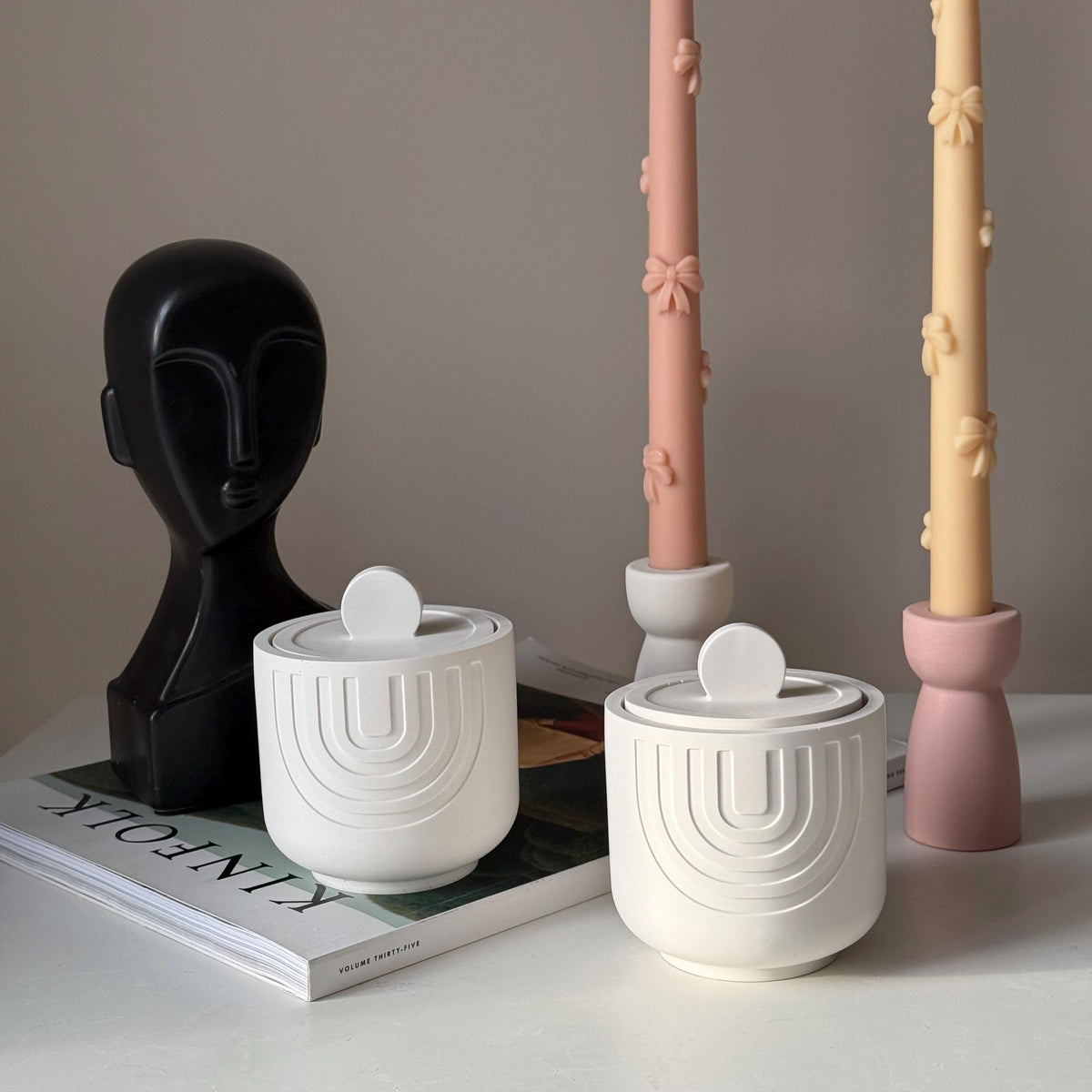 Geometric Soy Wax Candle in Jesmonite Jar: Handmade Scented Candle-1