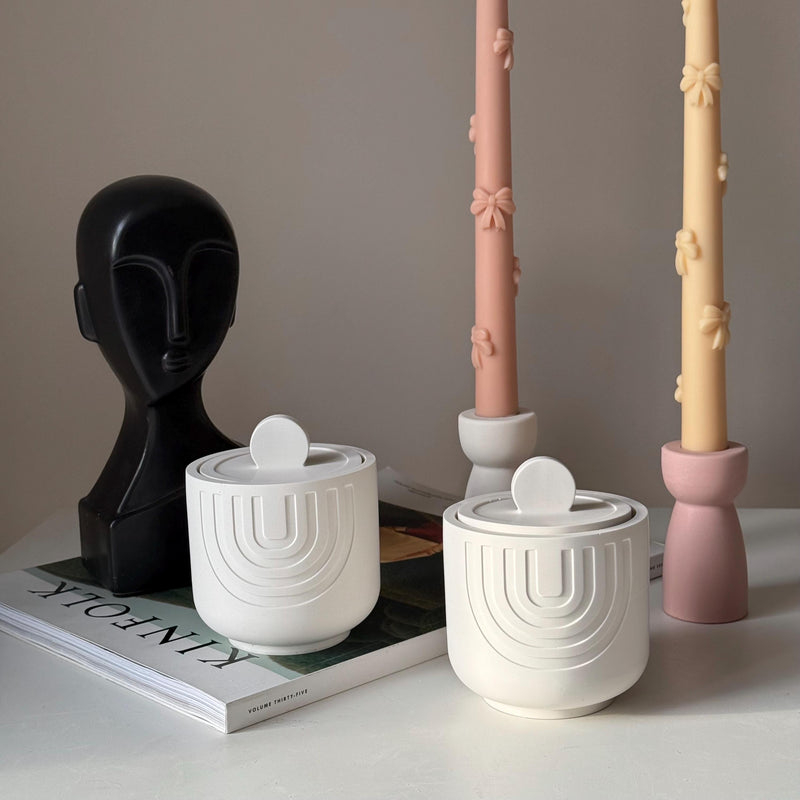 Geometric Soy Wax Candle in Jesmonite Jar: Handmade Scented Candle-1